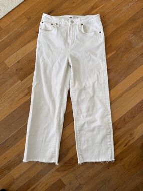 ZARA White Wide Frayed Leg Jeans